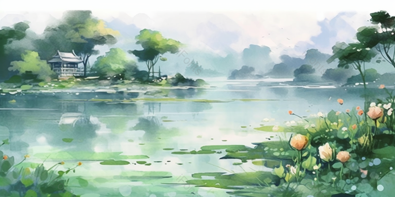绿色荷花池抽象水墨画自然风景,插画/手绘图,插画/手绘图库,插画/手绘图下载,插画/手绘